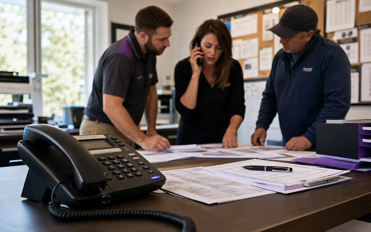 Busy service team working while another customer call waits to be answered